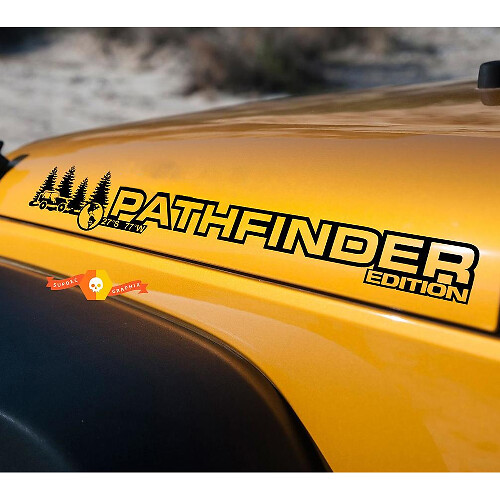 Pair of Pathfinder Bonnet Vinyl Stickers Decals for Jeep Wrangler Rubicon Sahara JK CJ TJ YJ
