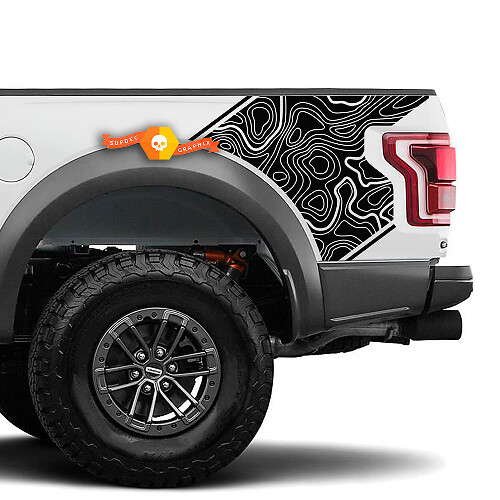 Pair Musclecar truck power truck Topographic Map Side Bed Graphics Decal Sticker
