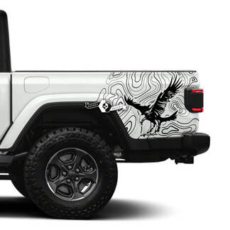 US Bald with Topographic Map Wrap Bed Side Vinyl Decals for Jeep Gladiator
