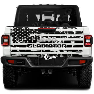 Tailgate Gladiator with USA Flag Distressed Wrap Vinyl Decals for Jeep Gladiator
