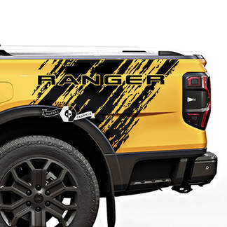 Pair Ford Ranger Raptor Destroyed Logo Bed Side Vinyl Decals
