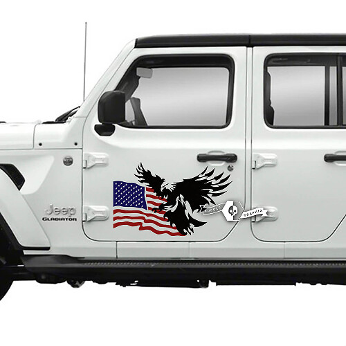 Pair of Jeep Gladiator Side Door USA Flag Bald Eagle  Stickers Decals Vinyl Graphics Stripe
