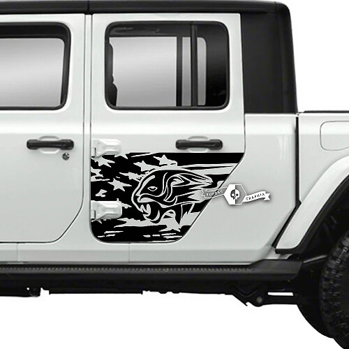Pair of Jeep Gladiator Side Door USA Flag Tiger Stickers Decals Vinyl Graphics Stripe
