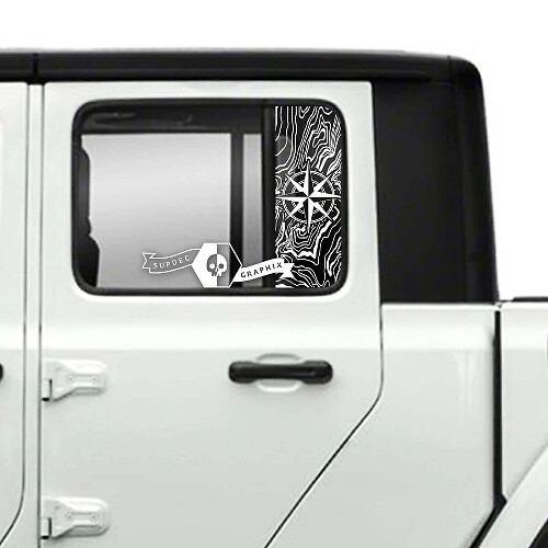 Compass Topographic Map Window Stripe Vinyl Decals for Jeep Gladiator