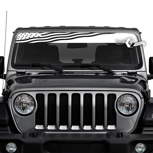 Jeep Wrangler Unlimited Windshield Flag USA Stickers Decals Vinyl Graphics
