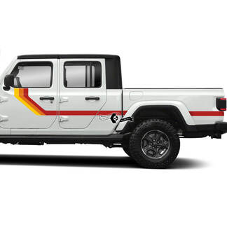 Pair Jeep Gladiator Rubicon Retro Vintage 4x4 Doors Side Bed Off-Road racing stripe Three Colors Old School SunSet Off Road
