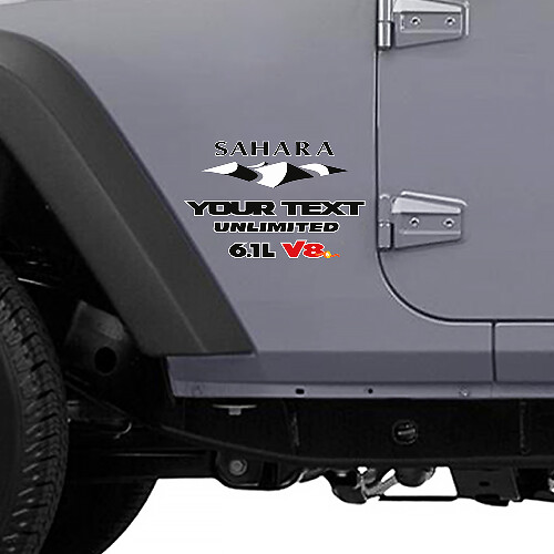 Sahara 6.1L V8 Mountain Style Side Vinyl Decal for Jeep Wrangler Unlimited
