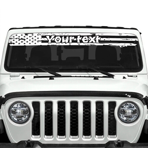 Custom Text USA Flag Destroyed Logo Windscreen Vinyl Stickers Decals for Jeep Gladiator