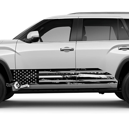 Pair Toyota Sequoia Doors Rocker Panel Stripe USA Flag Dazzle Paint Destroyed Off Road Vinyl Stickers Decal fit Toyota Sequoia
