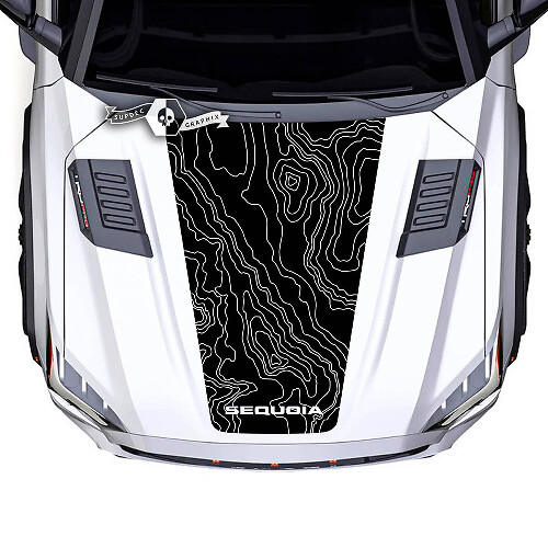 Toyota Sequoia Hood Topographic Map Logo Vinyl Stickers Decal fit to Toyota Sequoia
