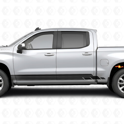 Layered Lightning Door & Rocker Panel Vinyl Stripes for Chevrolet Silverado 1500 T1XX 2019-2026