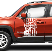 Custom Text Flag USA Destroyed Side Doors Graphic Vinyl Decals Sticker Pair for Jeep Renegade 2