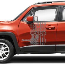 Custom Text Flag USA Destroyed Side Doors Graphic Vinyl Decals Sticker Pair for Jeep Renegade 3