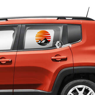 Pair Jeep Renegade Side Fender Doors Window Mountains SunSet Retro Graphic Vinyl Decals Sticker - Colored
