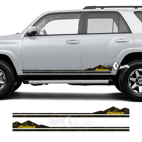 Mountains Topographic Map Style Strip Rocker Panel Door Vinyl Decals Stickers for Toyota 4Runner