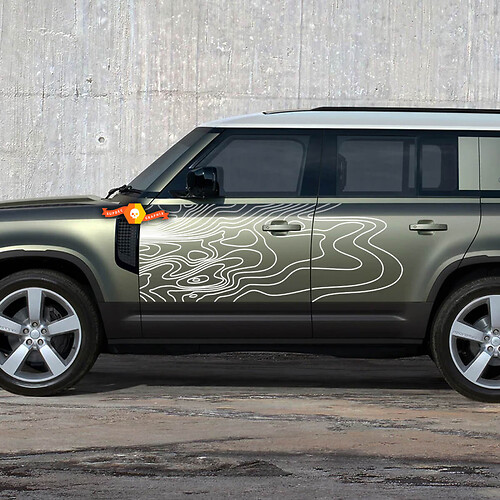 Pair Doors Topographic Map Decal For Land Rover Defender 110 Vinyl Sticker
