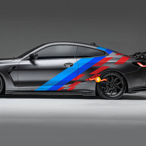 Side M Colors Stripes Checkered Flag Doors Rear Vinyl Decal Sticker fit to BMW F36 F32 F30 F80 F82 G30 G20 G80 G82 etc
