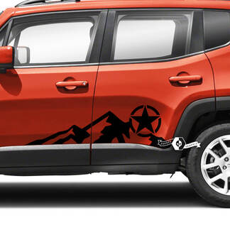 Pair Jeep Renegade Doors Side Mountains Graphic Military Star Vinyl Decal Sticker Stripe
 1