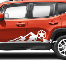 Pair Jeep Renegade Doors Side Mountains Graphic Military Star Vinyl Decal Sticker Stripe
 2
