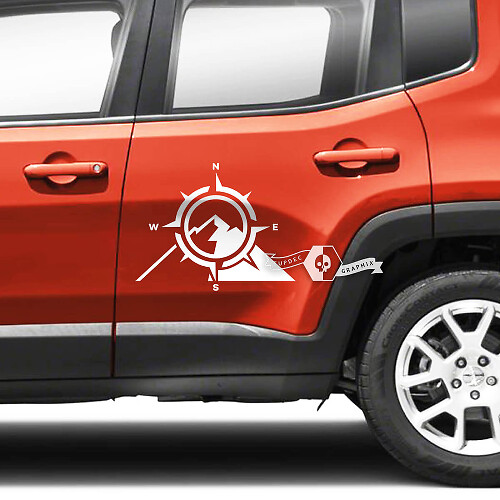 Pair Jeep Renegade Doors Side Mountains Graphic Compass Vinyl Decal Sticker Stripe
 1
