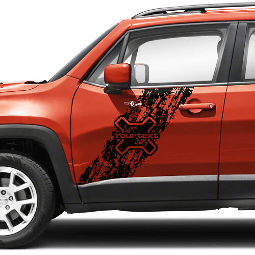 Pair Jeep Renegade Doors Side Graphic Battered Destroyed Splash Logo Vinyl Decal Sticker Stripe

