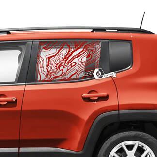 Pair Jeep Renegade Doors Window Side Graphic Battered Topographic Map Vinyl Decal Sticker Stripe
 1