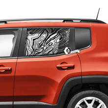 Pair Jeep Renegade Doors Window Side Graphic Battered Topographic Map Vinyl Decal Sticker Stripe
 2