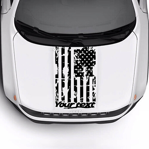 Custom Text USA Flag Battered Destroyed Bonnet Logo Stripe Vinyl Decal Sticker for Jeep Renegade Trailhawk