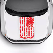 Custom Text USA Flag Battered Destroyed Bonnet Logo Stripe Vinyl Decal Sticker for Jeep Renegade Trailhawk 3