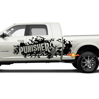 Pair Dodge Ram Side Doors Bed Destroyed Punisher Skull Truck Vinyl Decal Graphic

