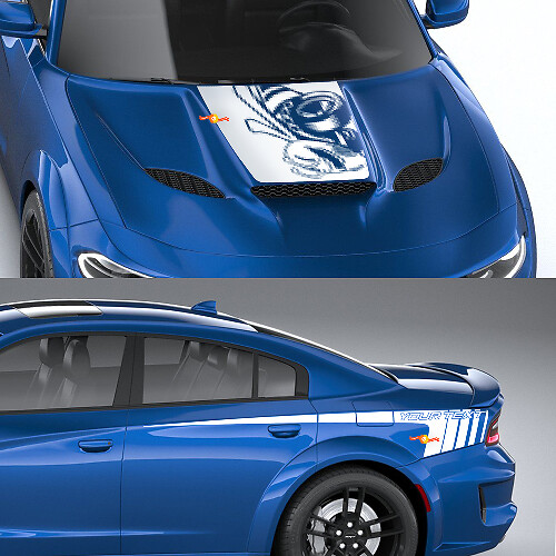 Super Bee Drag Hood and Side Stripes Vinyl Decal Set for Dodge Charger