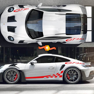 Pair Porsche 911 GT3 RS Rocker Panel Side Checkerboard Flag Stripes Doors And Side GT3 RS Kit Decal Sticker
