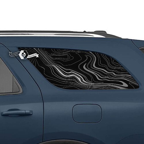 Pair Dodge Durango Side Rear Window Topographic Map Decal Vinyl Stickers
