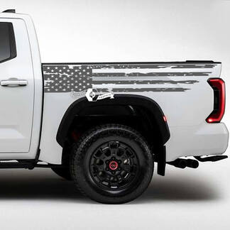 Pair Toyota Tundra Bed Side Rear Fender USA Flag Destroyed Grange Stripes Vinyl Stickers Decal
