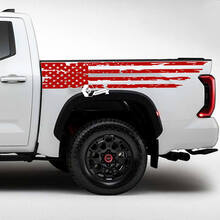 Pair Toyota Tundra Bed Side Rear Fender USA Flag Destroyed Grange Stripes Vinyl Stickers Decal
 2