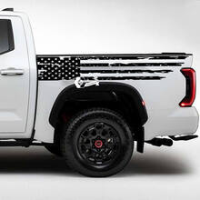 Pair Toyota Tundra Bed Side Rear Fender USA Flag Destroyed Grange Stripes Vinyl Stickers Decal
 3