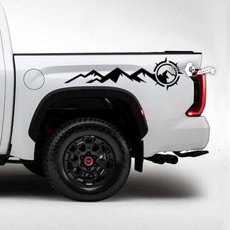 Pair Toyota Tundra Bed Side Rear Fender Mountains Compass Side Stripes Vinyl Stickers Decal
