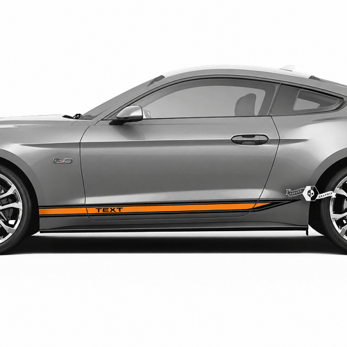TEXT Orange Inset Rocker Stripe Pair Rocker Panel Vinyl Decal Sticker for Ford Mustang 2016-2023
