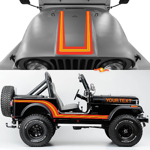 Vintage Style Hood and Side Stripes Vintyl Decal Kit for Jeep CJ7 
