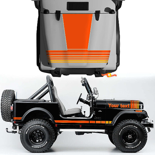 Vintage Hood and Side Stripes Vinyl Decal Kit for Jeep Renegade CJ7