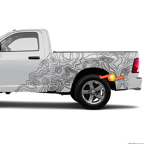 Topographic Map Style Side Vinyl Decal Sticker for Dodge Ram 1500