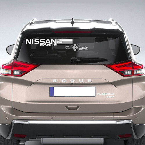 Brand Lettering & USA Flag Rear Window Vinyl Decal Sticker for Nissan Rogue