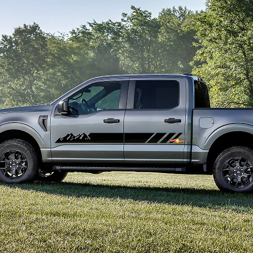 Pair Side Doors Mountains Stripes Body Decals Side Stickers Graphics Vinyl for Ford F-150 Lightning
