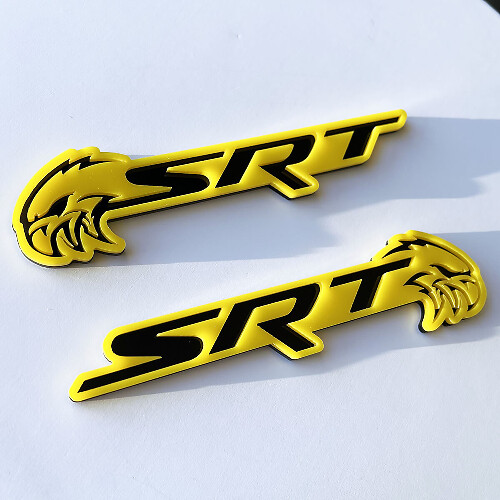 SRT Trackhawk 3D Badge Gloss Yellow vs Gloss Black Fender Badges Emblem
