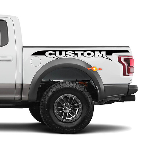 Custom Text Bedside Raptor Stripes Sticker Decal Kit – Compatible with Ford F150 Raptor
