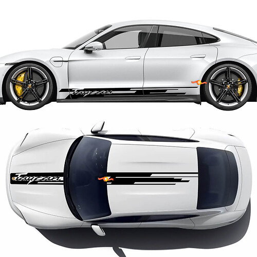 Porsche Taycan Side Decorative Stripes with PORSCHE logo - Custom Vinyl Graphics Stickers
