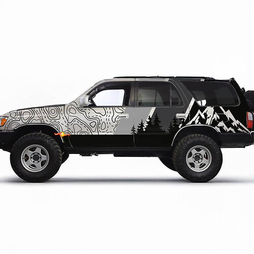Mountains Topographic Map Contour Retro TRD Vintage Stripes Stickers Decals - Custom Graphics Wrap for Toyota 4Runner TRD
