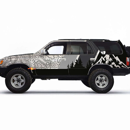 Mountains Topographic Map Contour Retro TRD Vintage Stripes Stickers Decals - Custom Graphics Wrap for Toyota 4Runner TRD
