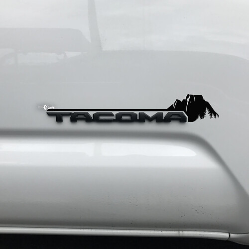 Toyota Tacoma Mountains Forest Trees Canyon Decal Sticker Over Badge
