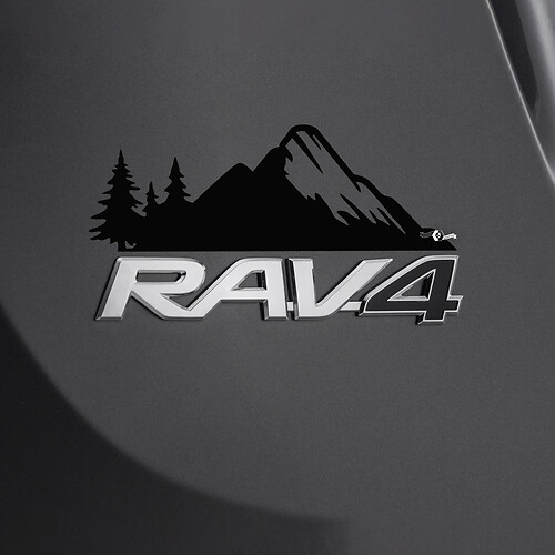 Mountains Trees Decal Sticker Over Rear Toyota Rav4 Badge
